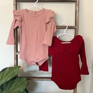 Burgundy and natural pink onsies